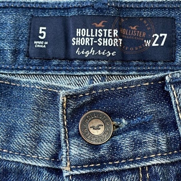 HOLLISTER High Rise Raw Hem Ripped Short-Short Jean Shorts - Size 5/27 - Picture 5 of 6